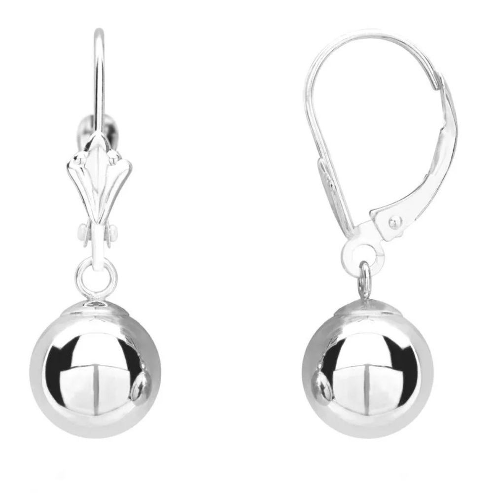 14k Solid Gold Leverback 8mm Ball Earrings - Picture 2 of 4